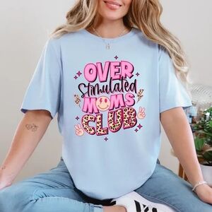 Overstimulated Moms Club Light Blue Graphic Tee